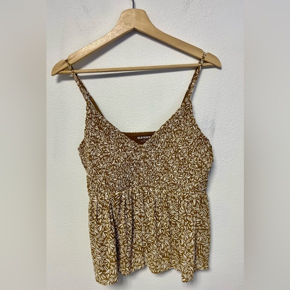 Babydoll Tan Cami V Neck Mesh Smocked Swing Y2K Style 
Women’s Size Medium - Picture 5 of 8